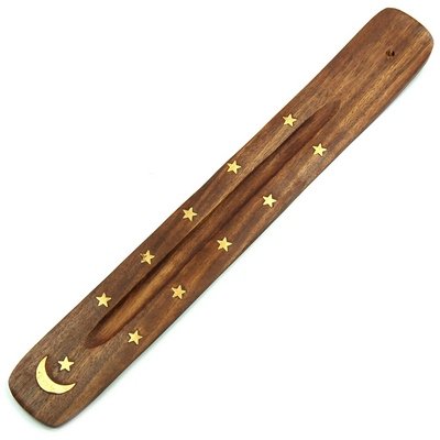 Wood Incense Burner/Holder - Moon & Stars Design (10