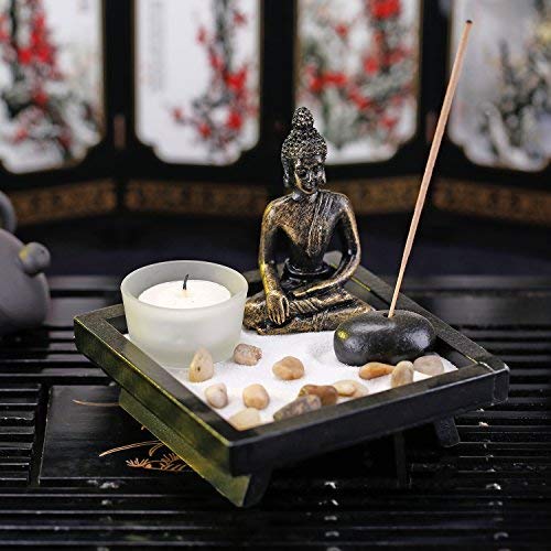 Mini Zen Rock Garden with Buddha Statue, Incense and Tealight Candle Holder - MyGift