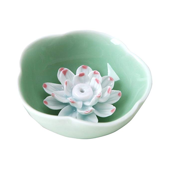 Sealike Incense Holder Incense Burner Chinese Ceramic china Handmade Round Spot Lotus Design with Stylus