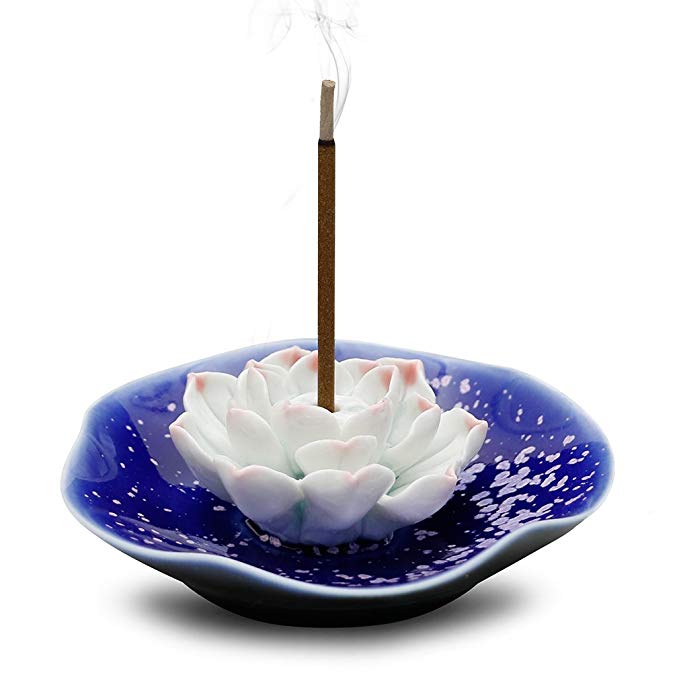 EPFamily Chinese Lotus Incense Burner Small Handmade Ceramic Stick Censer Burners Sandalwood Holder for Meditation,Yoga,Sandalwood holder,Home,Decor,Round