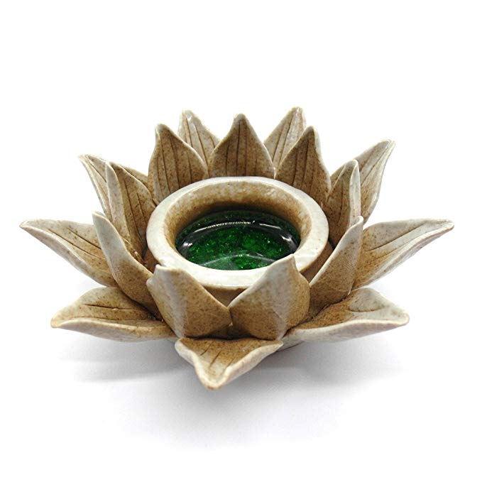 TrendBox Ceramic Handmade Artistic Incense Holder Burner Coil Oil Diffuser Lotus Ash Catcher Buddhist Water Lily Plate - One Hole Brown