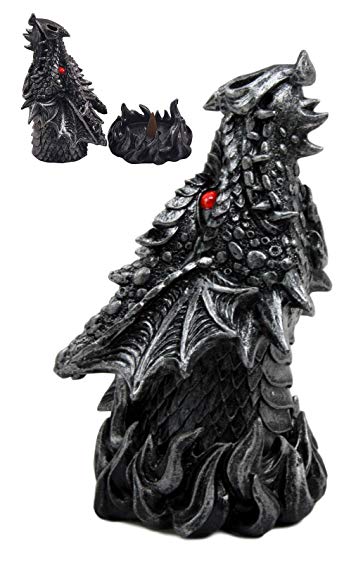 Atlantic Collectibles Legendary Rising Flames Dragon Head Backflow Incense Cone Holder & Burner Figurine 6