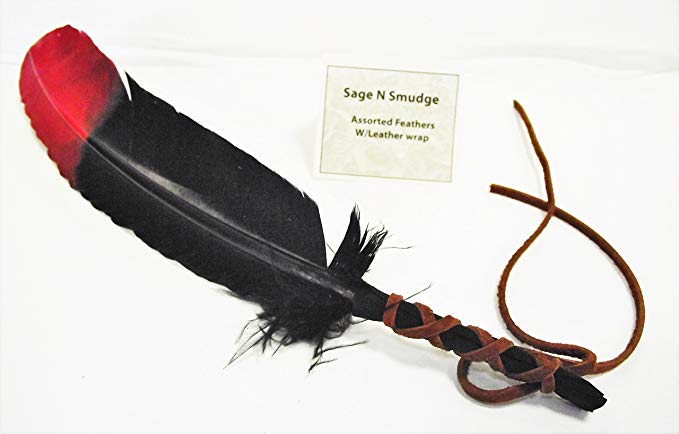 Smudging Feather Smudge Sage Feather Fan Wafting Multi Color Red and Black