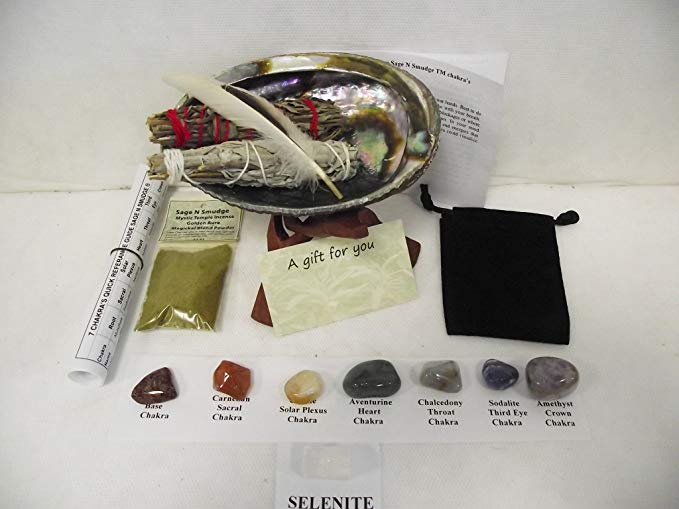Chakra Smudge Kit Plus Lavender Gift Set with 7 Crystals & Full Directions