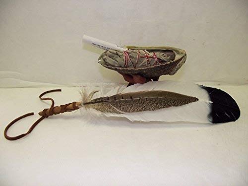 Sage Smudge Kit with Abalone Shell Stand Feather and White Sage Full Smudging Directions