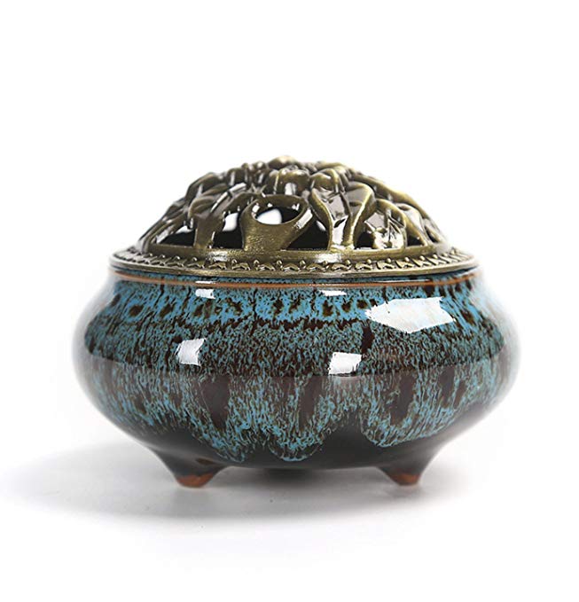 Leo's Choice Handmade Ceramic and Copper Incense Burner (Fission Blue)